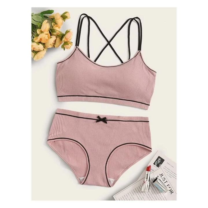 Shein- Rib Criss Cross Lingerie Set