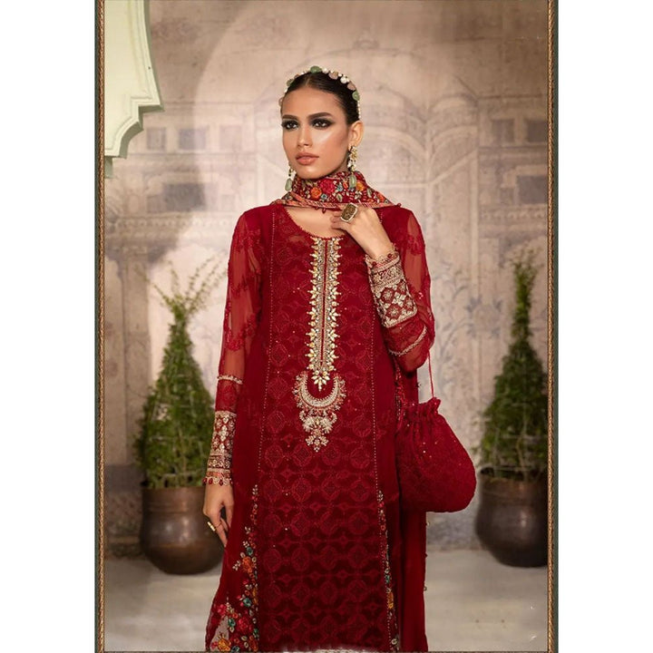 Maria B Unstitched Chiffon - MPC-22-201-Ruby Red