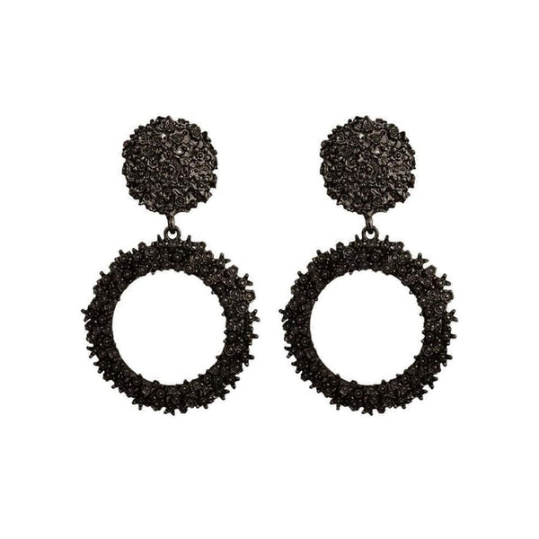 Dama Rusa- Black Vintage Metal Round Statement Earrings Set for Women- TM-E-19