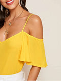 Mardaz- Cold Shoulder Layered Sleeve Top Md830- Yellow