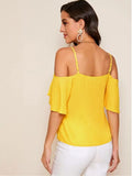 Mardaz- Cold Shoulder Layered Sleeve Top Md830- Yellow