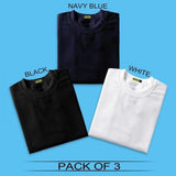 Wf Store- Pack Of 3 Plain Full Sleeves Tees Black+NavyBlue+White