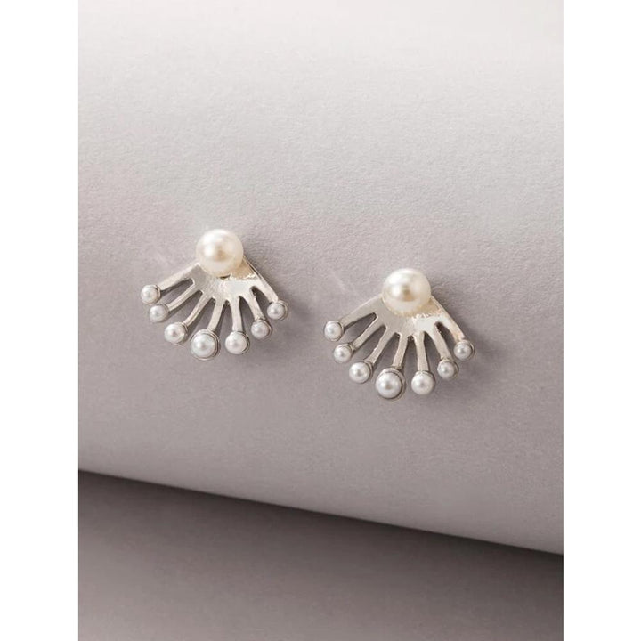 Shein- Faux Pearl Decor Earring Jackets- Silver