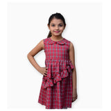 Kids Polo- Red Checks Frock - Maroon