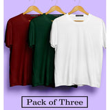 Wf Store- Pack Of 3 Plain Half Sleeves Tees Maroon+Green+White