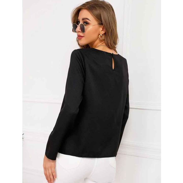 Shein- Color Block Keyhole Back Blouse