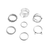Jolly Chic- 7 Pieces Womens Rings Set Fashion Rose Ethnic Simple Accessories - Silver