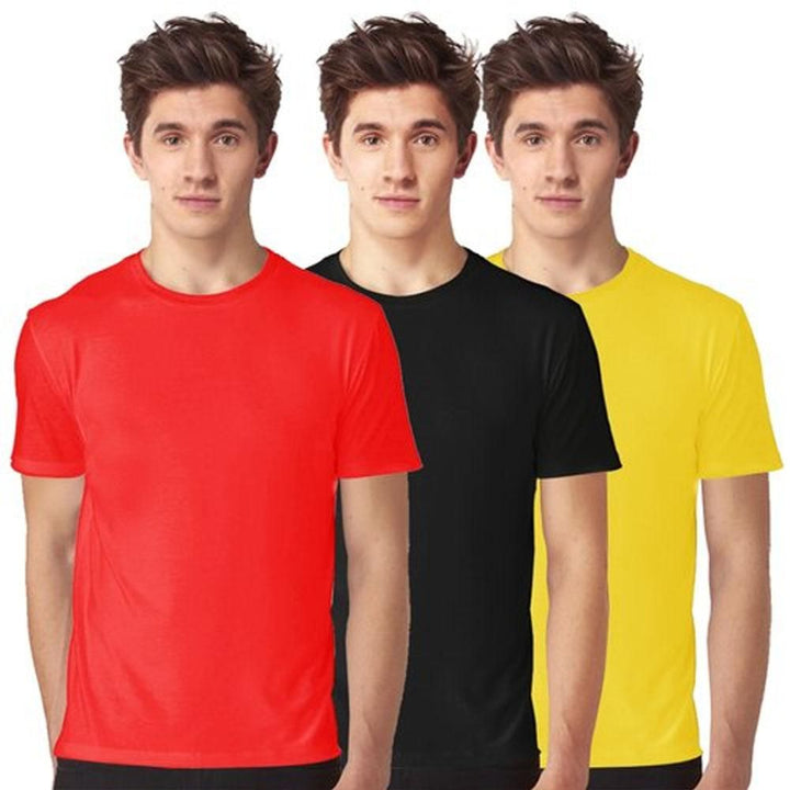 Wf Store Brand- Pack Of 3 Plain Half Sleeves Tees Red+Black+Yellow