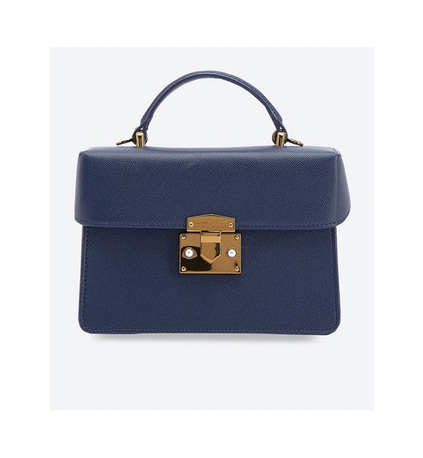 Charles & Keith- Classic Push Lock Top Handle Bag - Blue