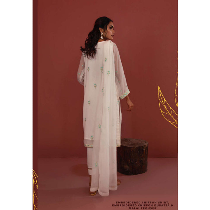 Zellbury- Embroidered Self Jacquard Shirt, Embroidered Chiffon Dupatta & Malai Trouser, ZWULCE322036