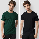 Wf Store- Pack Of 2 Plain Half Sleeves Tees Green+Black