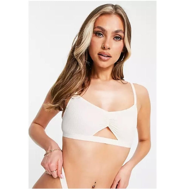 Asos- Parker ribbed microfibre bra with cutout in cream