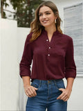 Mardaz- Solid Rolled Up Sleeve Pocket Front Blouse Md448- Maroon