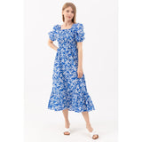 Montivo Blue Floral Square Collar Dress