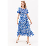 Montivo Blue Floral Square Collar Dress