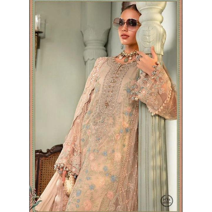 Maria B Unstitched Chiffon - MPC-22-206-Nude Pink