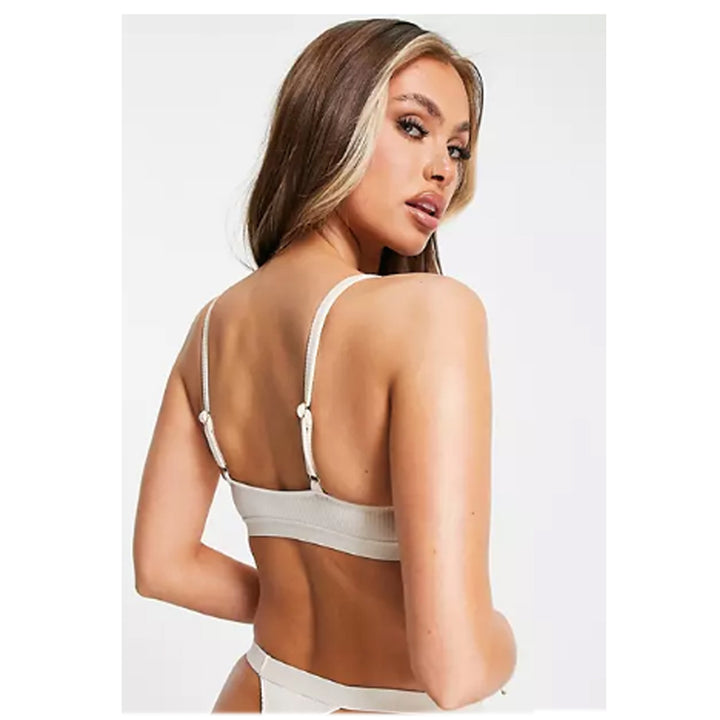 Asos- Parker ribbed microfibre bra with cutout in cream