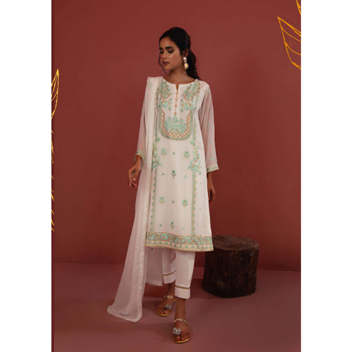 Zellbury- Embroidered Self Jacquard Shirt, Embroidered Chiffon Dupatta & Malai Trouser, ZWULCE322036