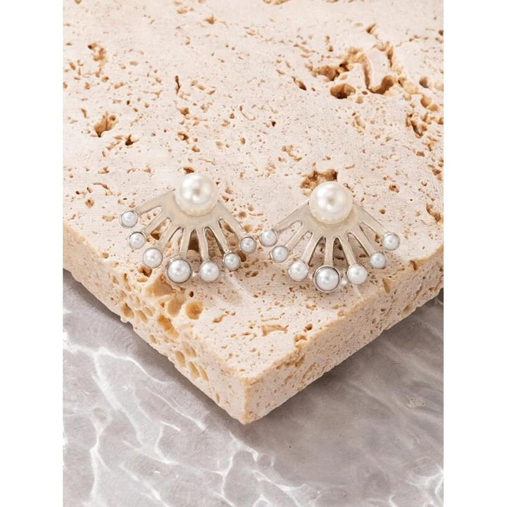 Shein- Faux Pearl Decor Earring Jackets- Silver