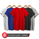 Wf Store- Pack Of 5 Plain Half Sleeves Tees Red+Black+White+Grey+Blue