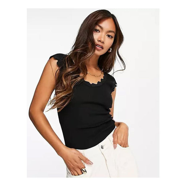 Asos- River Island Lace Trim Vest In Black