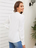 Mardaz- White Solid Rolled Up Sleeve Pocket Front Blouse Md464- White