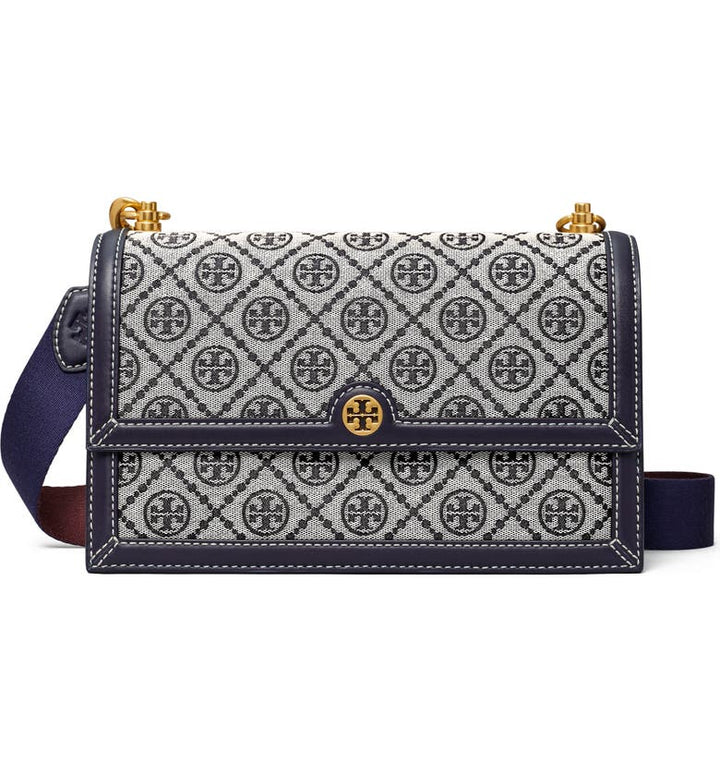 Tory Burch-T monogram Jacquard Shoulder Bag Tory Navy