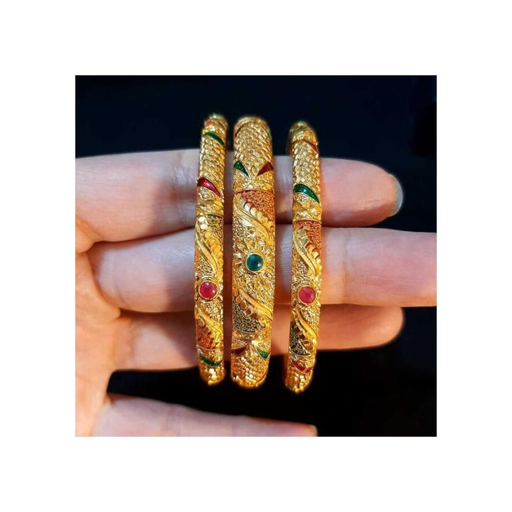 Zardi- Indian Bangles Set – Pack of 3 – Gold, 62MM