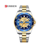 Curren-Luxury Brand Military Style Waterproof Stainless Steel Quartz Wrist Watch For Men- 8412- Gold Blue