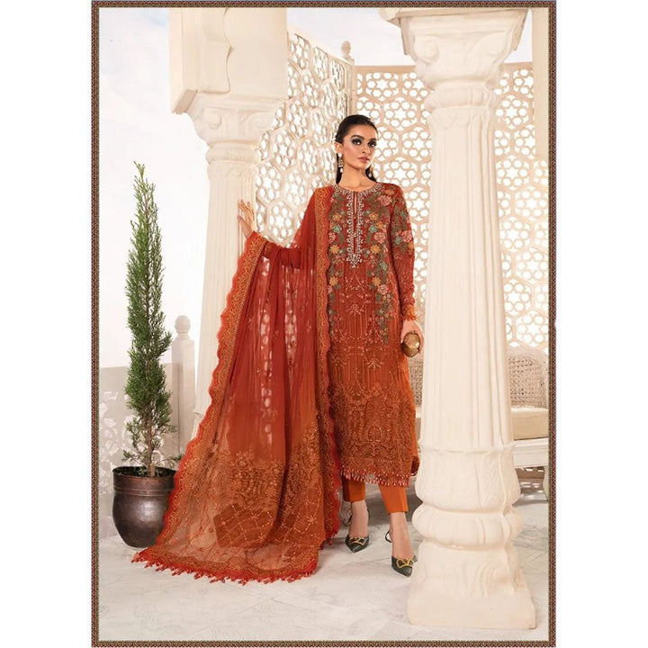 Maria B Unstitched Chiffon - MPC-22-205-Burnt Orange and Rust