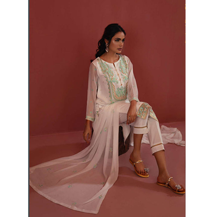 Zellbury- Embroidered Self Jacquard Shirt, Embroidered Chiffon Dupatta & Malai Trouser, ZWULCE322036