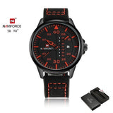 Naviforce- NF9074 Date/Function Analog Watch Black Red