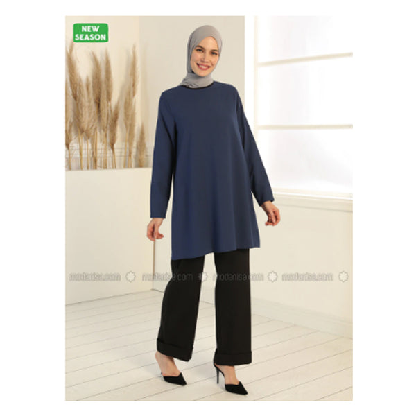 Modanisa- Indigo - Crew neck - Tunic