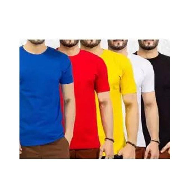 Wf Store Brand- Pack Of 5 Plain Half Sleeves Tees Yellow+Black+White+Red+Blue