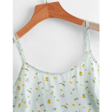 Romwe- Ditsy Flower Shirred Crop Cami