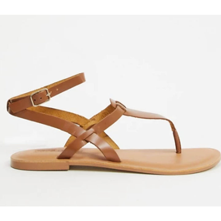 Asos Design- Asos Design Fennel Leather Toe Post Sandal In Tan