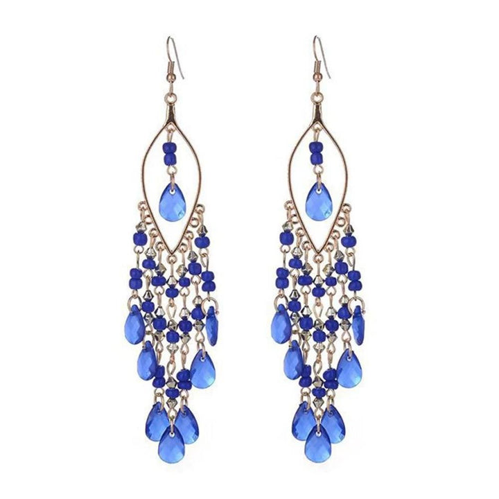 Pink Panda- long beaded bohemian drop earrings (blue)