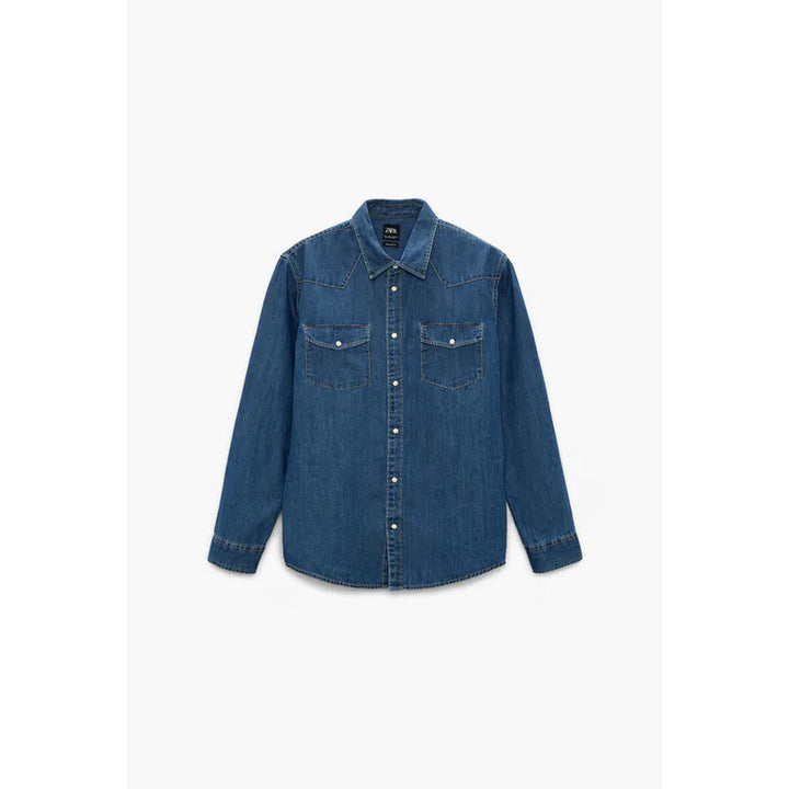 Zara- Topstitched Denim Shirt