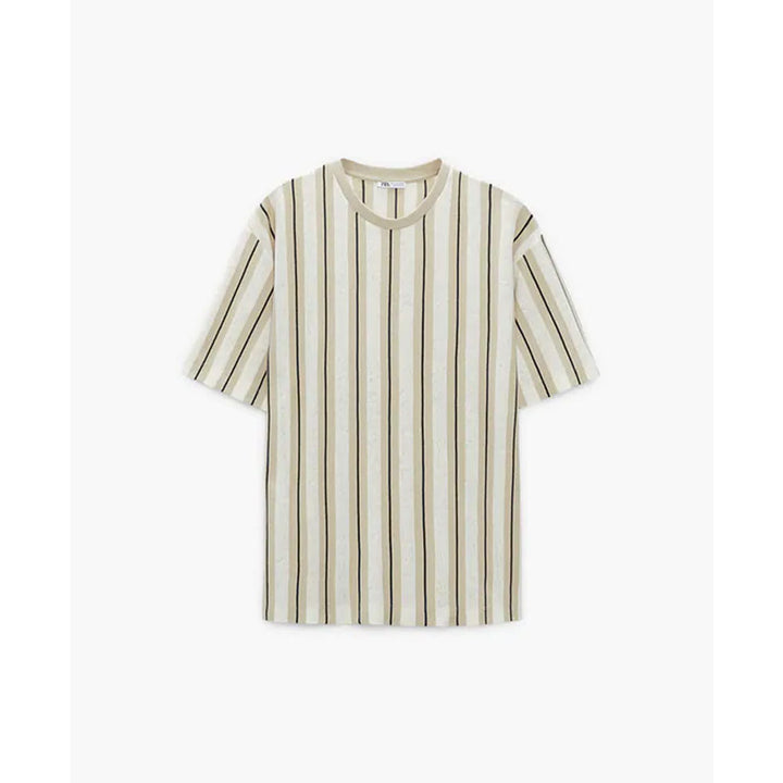 Zara- Vertical Stripe T-Shirt- Ecru