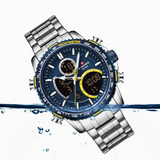NAVIFORCE Blue Dial Dual Time Silver Chain Stainless Steel Watch