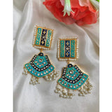 Jewels By Noor- double drop meenakari earrings (blue)
