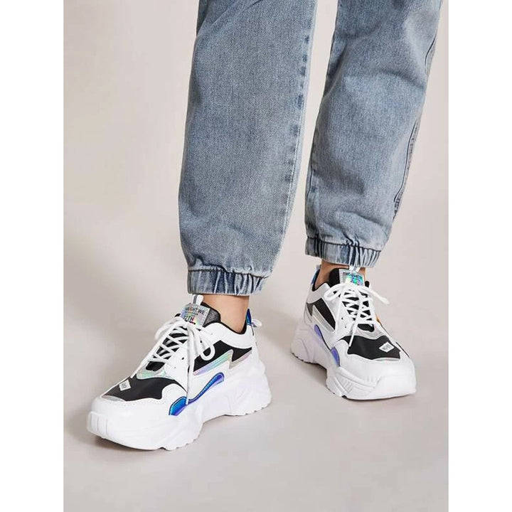 Shein- Letter Patch Decor Holographic Lace-up Front Sneakers