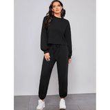 Shein- Drop Shoulder Lantern Sleeve Pullover and Joggers Set