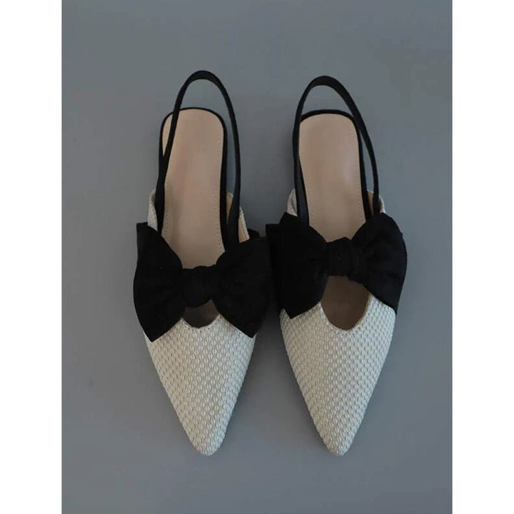 Shein- Bow Decor Knit Detail Point Toe Slingback Flats