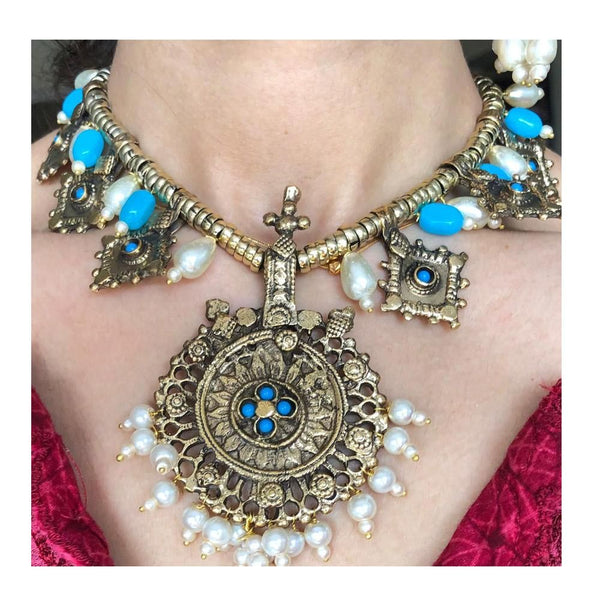 Jewels By Noor- Blue Antique Necklace