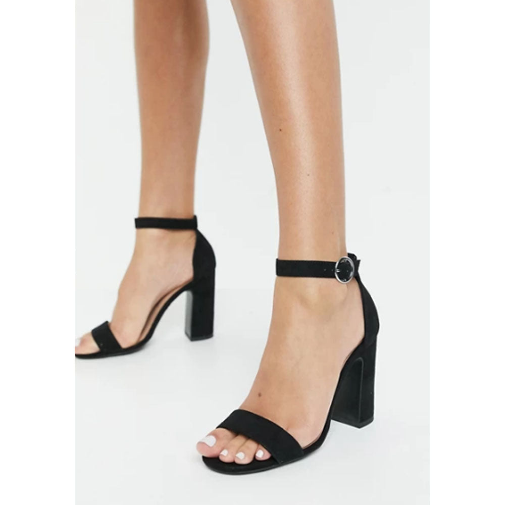 ASOS DESIGN Wide Fit Hudson barely there block heeled sandals in black |  ASOS