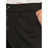 Max Fashion- Black Solid Regular Fit Crepe Trousers with Buttons