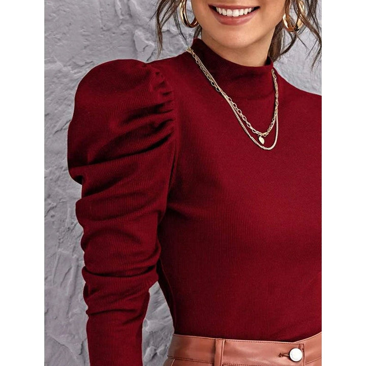 Shein- Mock-neck Gigot Sleeve Top- Burgundy