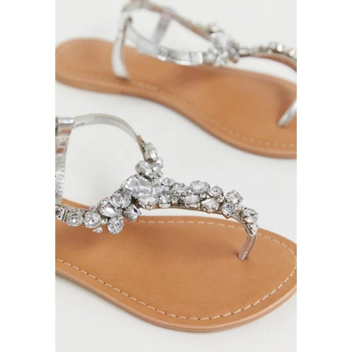 Asos Design- Asos Design Fairgame Leather Embellished Flat Sandals