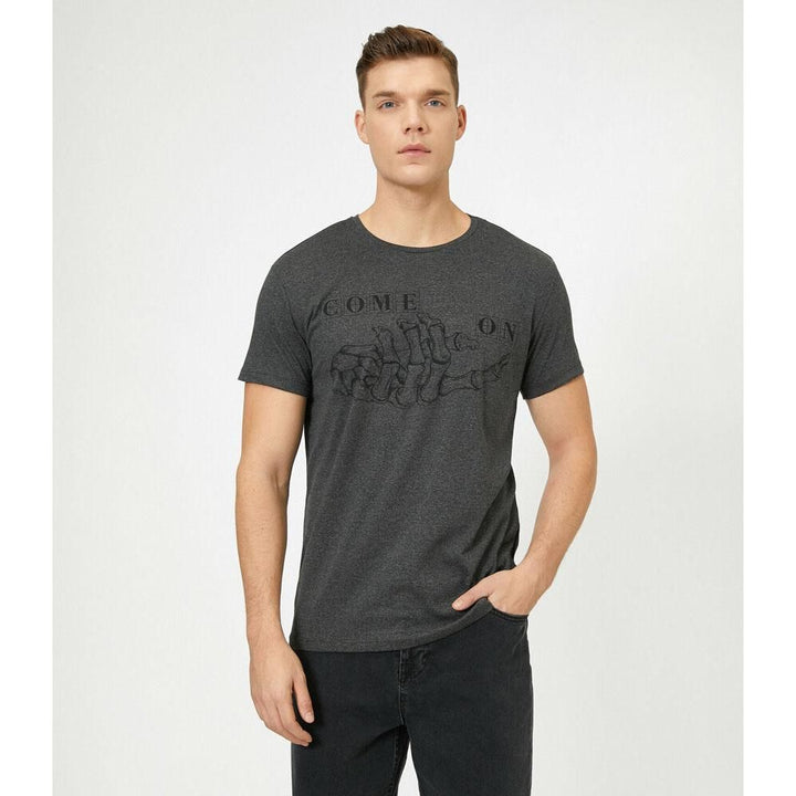 Koton- Letter Printed T-Shirt - Anthracite